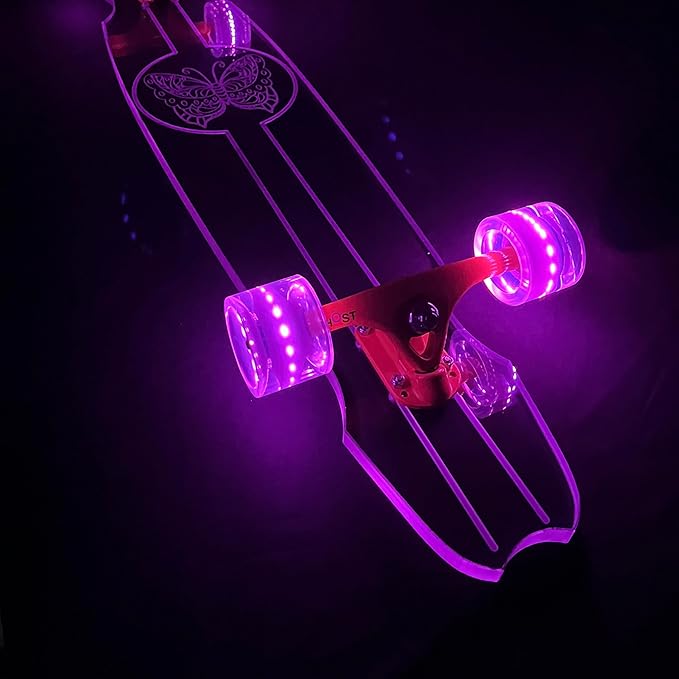Clear Longboard Skateboard - Transparent Acrylic Long Boards with Light-Up LED Wheels for Smooth Rides - Ride The Streets in Style with Longboard Built for Beginners & Pros Alike