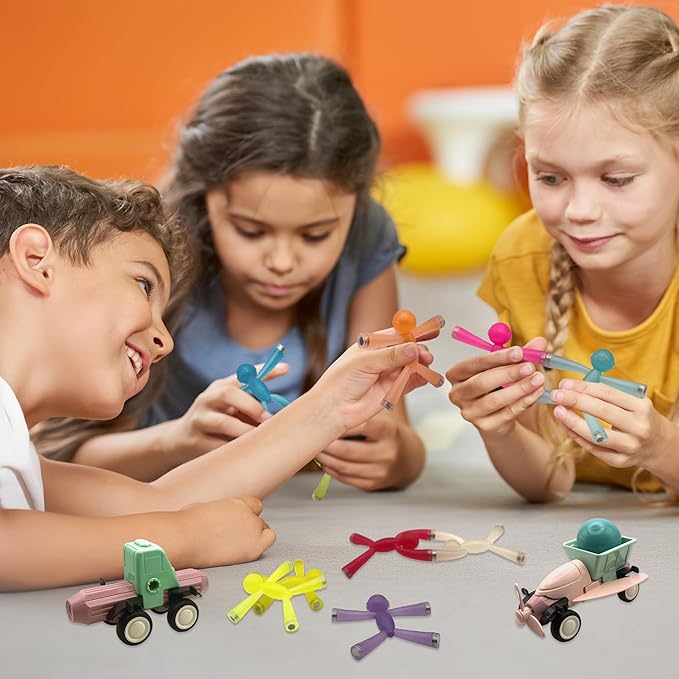 MAGMEN Enhanced Grip Magnetic Fidget Figures for Kids 3-8 & Toddlers | 10-Piece Opaque Colors Multipurpose Magnets Set for Travel, Road Trip, Office & Stocking Stuffer Gifts.