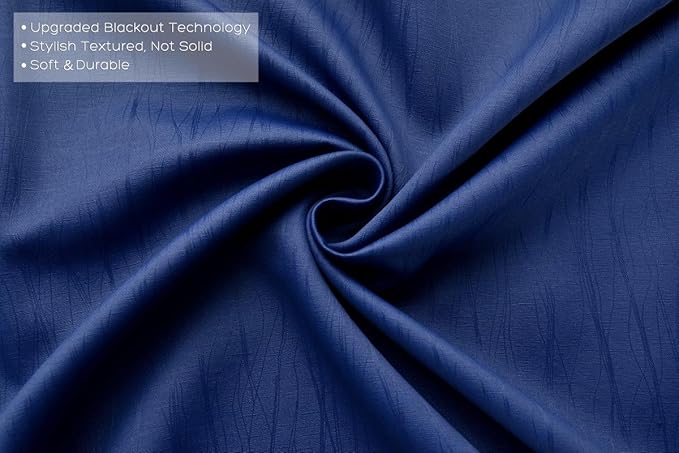 MIUCO Blackout Curtains Room Darkening Textured Grommet Window Curtains 2 Panels for Bedroom 52x63 Inch Navy Blue