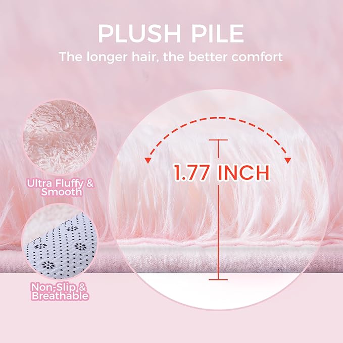 Ultra Soft Rug for Living Room, 6X9 Fluffy Shag Area Rug for Bedroom, Modern Shaggy Carpets Fuzzy Rug for Teens Dorm Nursery Home Decor Aesthetic, Upgrade Anti-Skid Durable, Pink