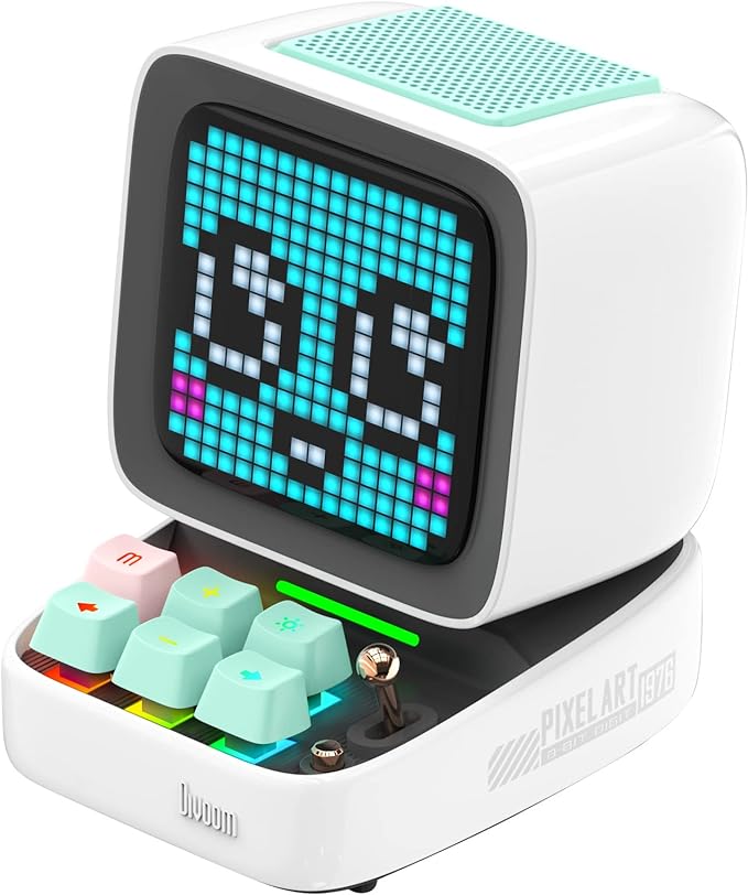 Divoom Ditoo Pixel Art Gaming Portable Bluetooth Speaker with App Controlled 16X16 LED Front Panel, Also a Smart Alarm (White)