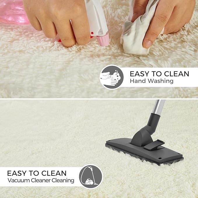 Ultra Soft Rug for Living Room, 8X10 Fluffy Shag Area Rug for Bedroom, Modern Shaggy Carpets Fuzzy Rug for Teens Dorm Nursery Home Decor Aesthetic, Upgrade Anti-Skid Durable, Cream White