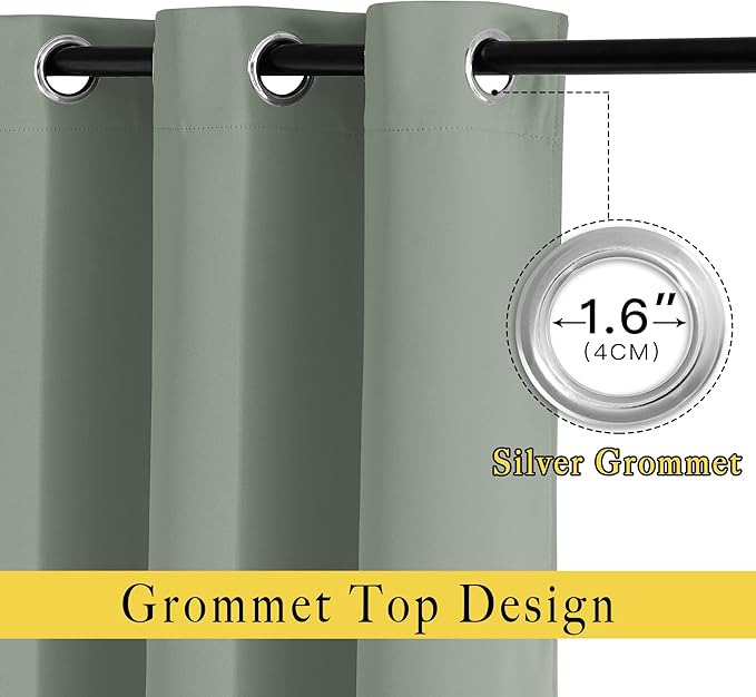 NICETOWN Blackout Sage Green Curtains & Drapes for Living Room - Thermal Insulated Solid Grommet Sound Reducing Room Darkening Window Treatments for Bedroom/French Door (2 Panels, W66 x L84)