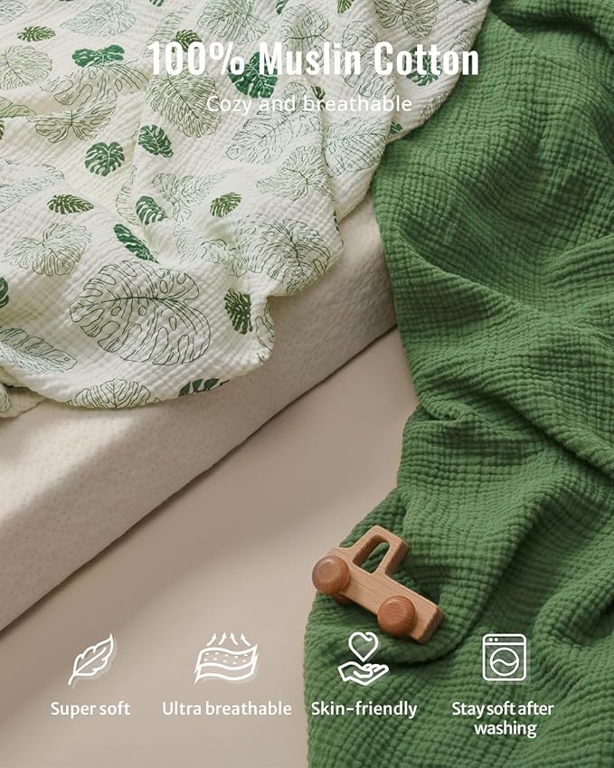 Blissful Diary Muslin Baby Changing Pad with Waterproof Lining Foam, Diaper Changing Table Pad with Cover for Dressers (Monstera, Rectangular)