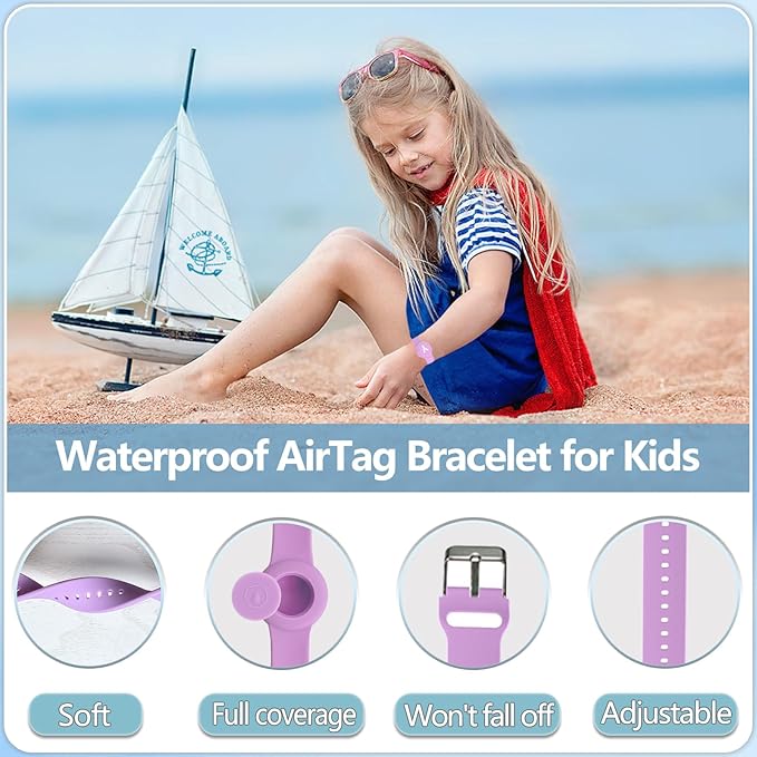 Waterproof Bracelet for AirTag Kids, Personalized Initial Letter Hidden Holder Compatible with Air Tag, Silicone Case for Airtag Adjustable Anti-Lost GPS Tracker for Toddler Child Elder, Y