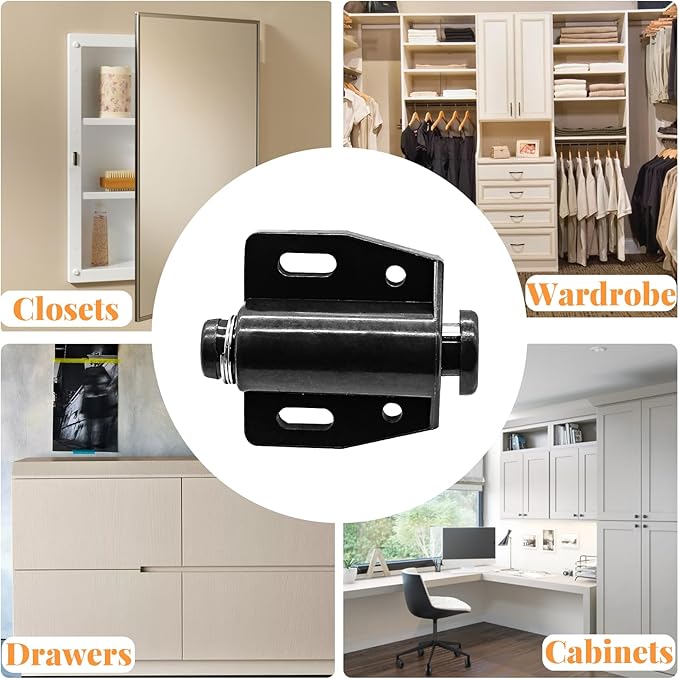 2 Pack Cabinet Magnetic Touch Latch, Push to Open Catches Magnet Push Release Latches Hardware for Kitchen Cabinet Drawer Cupboard Closet Door (Black)