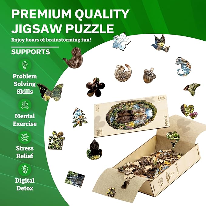 Jigfoxy Wooden Puzzles for Adults, Otter Couple Wood Puzzles Adult, Unique Animal Shape Wooden Jigsaw Puzzles for Adults, Birthday Gifts for Puzzle Lovers Family Friend (S-8.1 * 8.4in-102pcs)