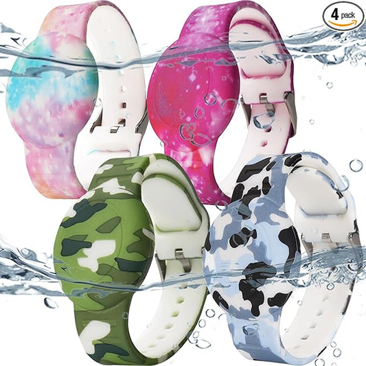 4 Pack Waterproof Bracelet for AirTag Kids, Hidden Printed Wristband for Apple Air Tag, Silicone Holder for AirTag GPS Tracker Case for Band for Child Toddler, Secure Anti-Lost Protection