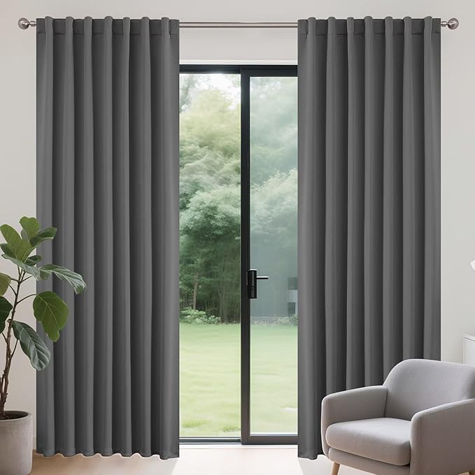Joydeco Blackout Curtains 84 Inch Length 2 Panels Set, Thermal Insulated Black Out Curtains for Bedroom, Room Darkening Drapes for Living Room Window (W37 x L84 Inch, Light Grey)