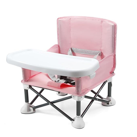 PandaEar Portable Baby Seat Travel| Compact Fold with Straps for Indoor/Outdoor Use| Great for Camping, Beach, Lawn |Toddlers, Kids, Boys, Girls (Pink)