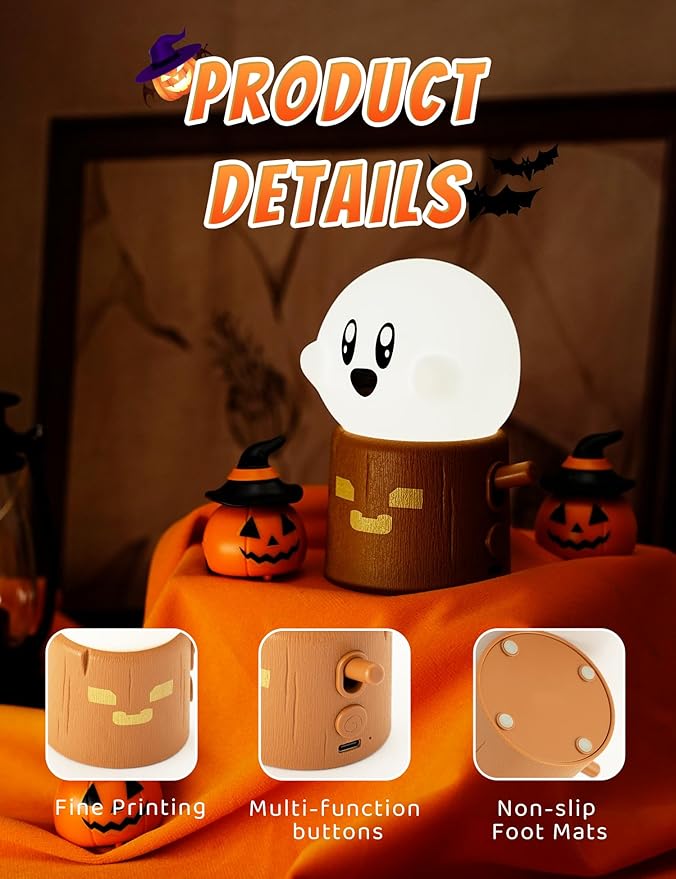 Ghost Stumps Lamp, Cute Ghost LED Night Light, Halloween Party Decorations Indoor, Halloween Centerpieces Decorations for Table, Shelf, Fireplace