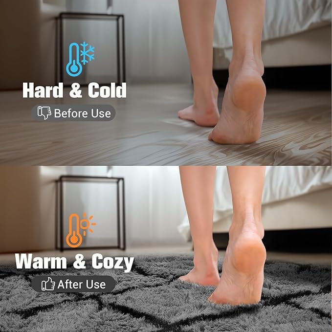 Fluffy Rug for Bedroom, 8X10Feet Stripe Checkered Rug Anti-Skid High Pile for Living Room Bedroom Kids Room Nursery, Dorm Home Decor