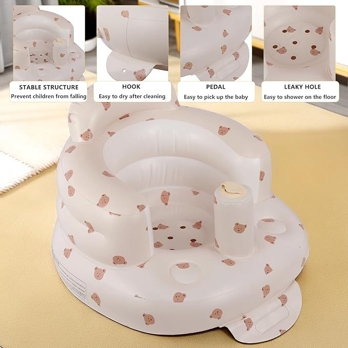 Inflatable Seat for Toddlers 3-36 Months, Built-in Air Pump, Summer Support Seat for Sitting Up, Shower Floor Seater