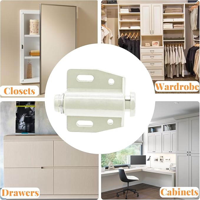 2 Pack Cabinet Magnetic Touch Latch, Push to Open Catches Magnet Push Release Latches Hardware for Kitchen Cabinet Drawer Cupboard Closet Door (White)