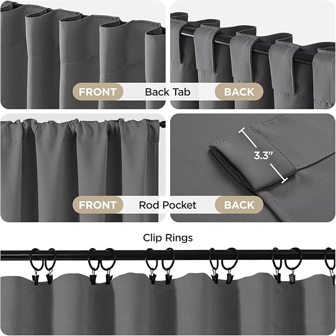 Joydeco Blackout Curtains 108 Inches Long, Thermal Insulated Black Out Curtains 2 Panels Set, Room Darkening Drapes for Living Room Window Rod Pocket Back Tab (W37 x L108 Inch, Light Grey)