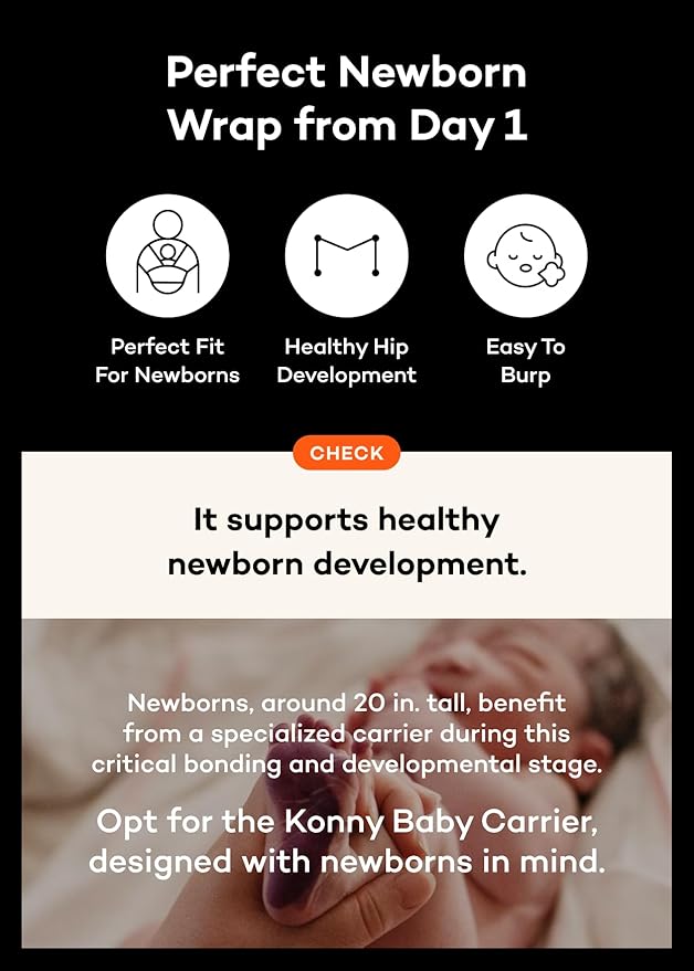 Konny Baby Carrier Flex SoftBreeze with Head Support - Adjustable, Easy to Wear Baby Wrap Sling, Perfect for Newborn Babies Essentials up to 44 lbs (XS-XL) - Beige