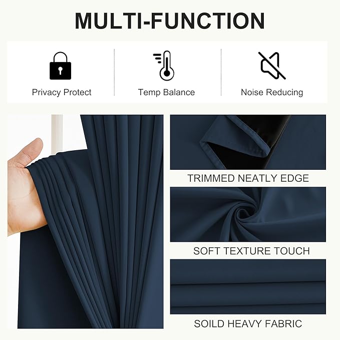 NICETOWN Living Room Curtains 63 Inches Length, 100% Blackout Drapes Thermal Insulated with Grommet for Bedroom Office Privacy Darkening Curtain, 2 Panels, 42 x 63 Inch, Navy
