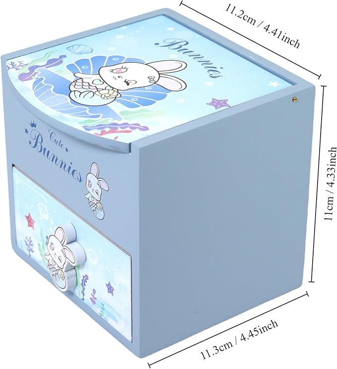 Girl Jewelry Box blue Cute bunny Tabletop Storage Box Little girl birthday christmas Gift kids jewelry box Organizer