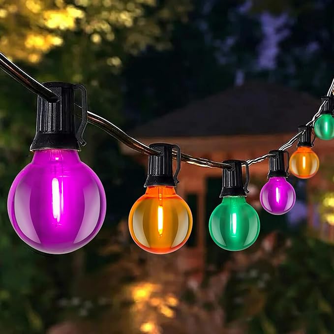 LED Outdoor String Lights 25Ft Orange Purple and Green Halloween Lights Outdoor with 27 Shatterproof LED Globe Bulbs, Connectable Halloween Decorations Lights for Home Patio Garden Christmas Party