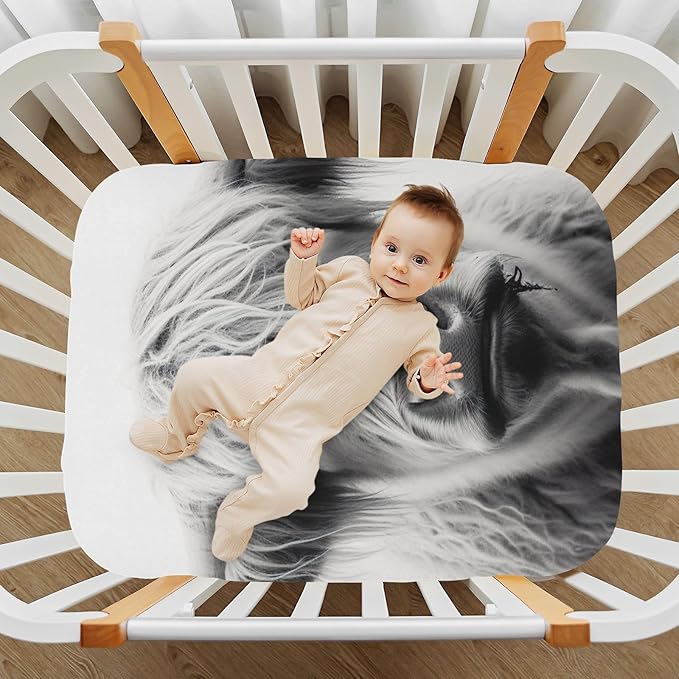 Highland Cow Crib Sheets for Boys and Girls, Fitted Baby Crib Sheets Soft and Breathable Mini Crib Sheets 39 X 27 Inches