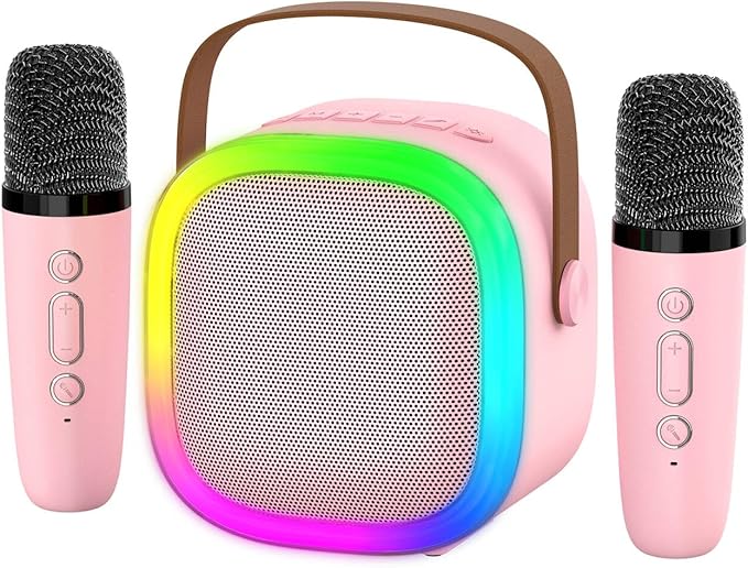 Karaoke Machine for Kids Adults, Portable Bluetooth Speaker with 2 Wireless Microphones and LED Lights, Kids Toys Birthday Gifts for Girls Boys Ages 4, 5, 6, 7, 8,9,10,11,12+ Years