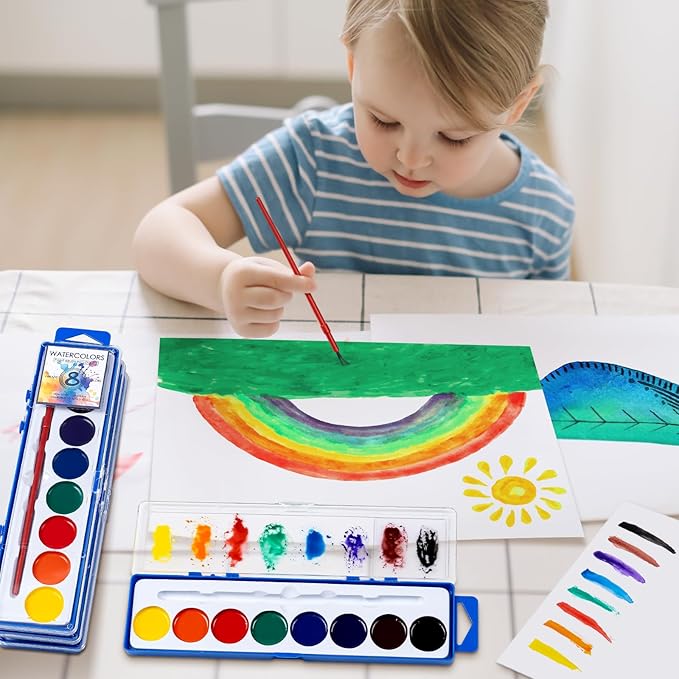 36 Pack Watercolor Paint Set, Washable Watercolor Paint Bulk for Kids, Water Color Paint with Paint Brushes, Ideal Gifts for Party Favors, School Supplies & Classroom Prizes, Art Activities, 8 Colors