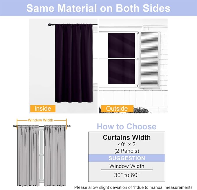 Simplebrand Ava BlackBerry Blackout Curtains for Bedroom 96 Inches Long 2 Panels, Solid Thermal Insulated, Energy Saving Nursery Window Treatment Curtains Blackout Drapes, W40 x L96 Inch, BlackBerry