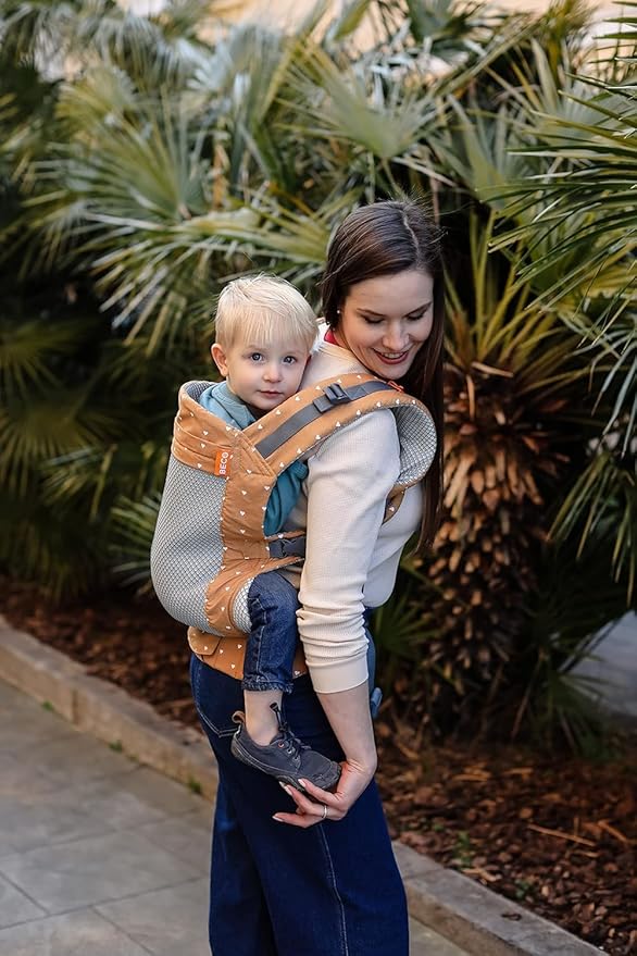 Beco Toddler Carrier - Breathable 3D Mesh Front-Carry & Backpack Style Carrier with Tall Supportive Back and Ergonomic Extra-Wide Seat for Children from 18months (20-60 lbs) - Cool Brick Heart