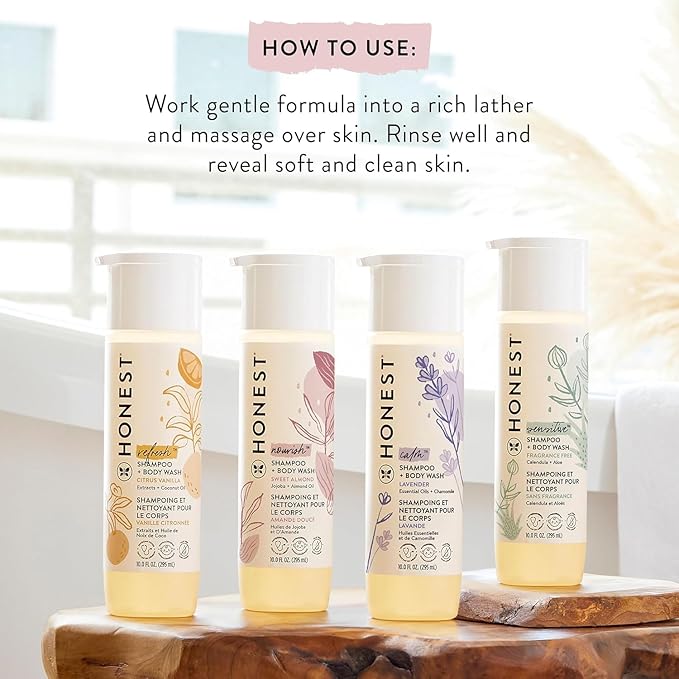 The Honest Company 2-in-1 Cleansing Shampoo + Body Wash for Sensitive Skin | Gentle for Baby | Naturally Derived, Tear-free, Hypoallergenic | Fragrance Free, 18 fl oz