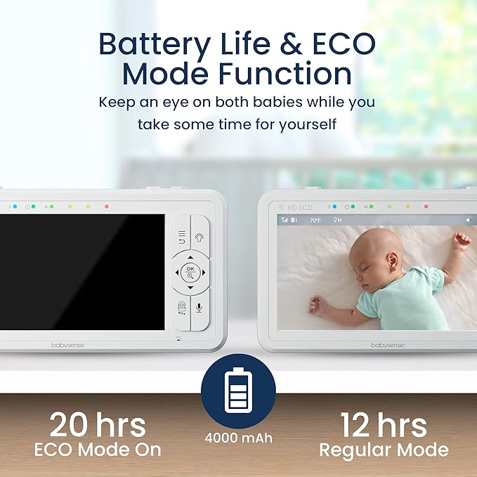 Babysense True Sleep HD Video Baby Monitor with Camera and Audio & Baby Sleep Breathing Movement Monitor, No Wifi, Non Wearable Non Contact Monitoring with 2 Under-Mattress Sensors, Full Crib Coverage