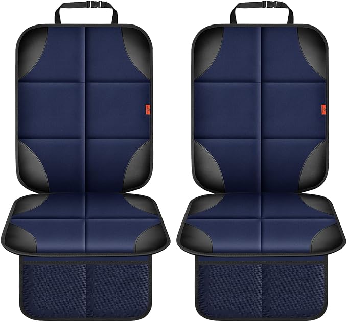 Car Seat Protector 2 Pack Car Seat Cushion Mat Thickest Padding,Waterproof 600D Fabric Car Seat Covers for Non-Slip Backing Mesh Pockets for Baby and Pet (Blue, 2 Pack)