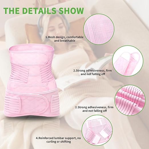 2 in 1 Postpartum Belly Band Wrap Pink, C-Section Support Belt Medium, Post Partum Support Recovery Waist/Pelvis Belt, Hysterectomy Belly Band Binder Girdle Stomach