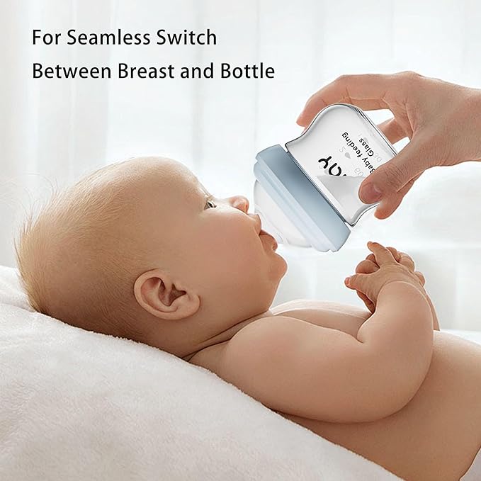 Natural Glass Baby Bottle for Breastfeeding Babies, 5.4oz Anti-Colic Baby Bottle with Natural Response Nipple(S), Clear, Wide Neck, 2 Pack, 1 Months+