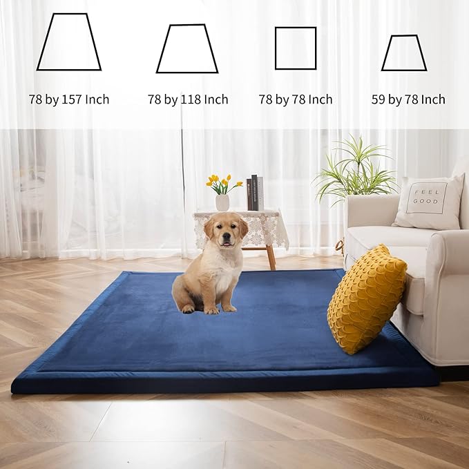 MAXYOYO Black Coral Velvet Area Rug, Thick Japanese Tatami Mat Living Room Carpet with Non-Slip Backing, Large Solid Color Mat for Bedroom Dormitory Yoga, 49 by 49 inch