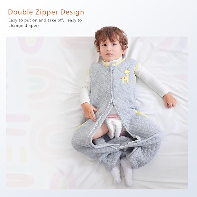 Baby Toddler Sleep Sack with Feet 2.5 TOG Winter, Wearable Blanket with Legs, Toddler Sleeping Sack Long Sleeve (Giraffe, 2T-3T)