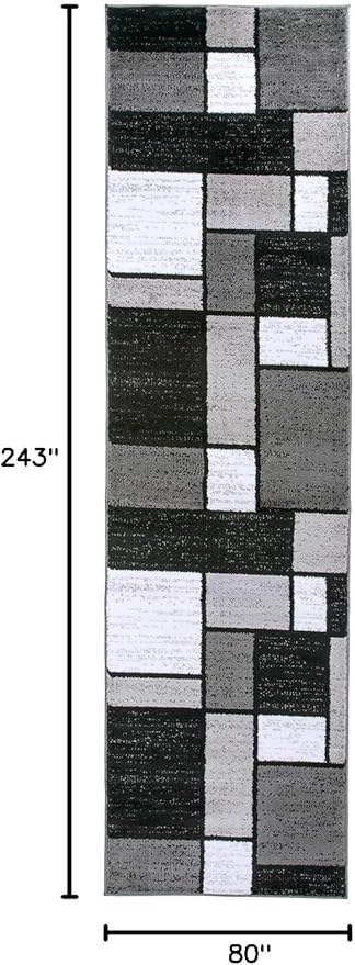 Rugshop Contemporary Modern Boxes for Home Office,Living Room,Bedroom,Kitchen Non Shedding Runner Rug 2'7" x 8' Gray