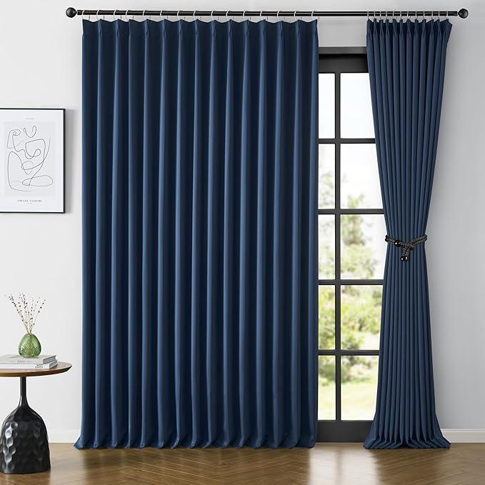 Extra Wide Patio Sliding Door Blind Curtains 102 Inces Long 2 Panels, Vertical Blinds with Pinch Pleat Room Divider XL Large Drapes for Living Room French Door(Navy,100 inch Wide x 102 inch Long)