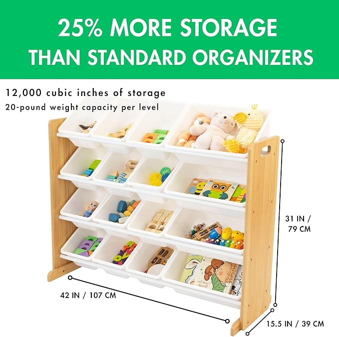 Humble Crew Supersized Toy Storage Organizer with 16 Removable Bins, Natural/White – Large Toy Storage for Toddlers Ideal for Kids' Rooms, Playrooms, and Nurseries - Modern Toy Bins for Kids