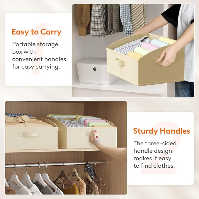 Lifewit Storage Baskets for Shelves, 6 Packs Non-woven Fabric Trapezoid Closet Organizer Bins with Handles, Foldable Clothing Containers Box for Clothes, Toy, Towel, Book, DVD, Hats, Medium-Beige