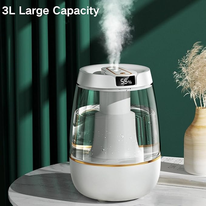 Humidifier for Bedroom, 3L Cool Mist Humidifiers with 25dB Quiet Air Humidifier with Night Light Waterless Auto Shut-Off for Home Baby Office Travel