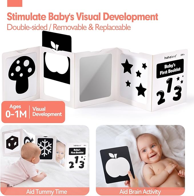 hahaland High Contrast Baby Toys for Newborn - Infant Baby Black and White Sensory Newborn Toys for Brain Development Montessori Tummy Time Toy for 0 3 6 Months