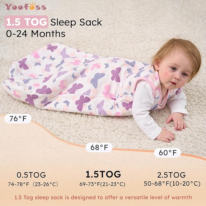 Yoofoss Baby Sleep Sack 18-24 Months, 1.5 Tog Baby Wearable Blanket with 2-Way Zipper, 100% Cotton Organic Fabric Winter Infant Sleeping Sack, Warm Soft Comfy