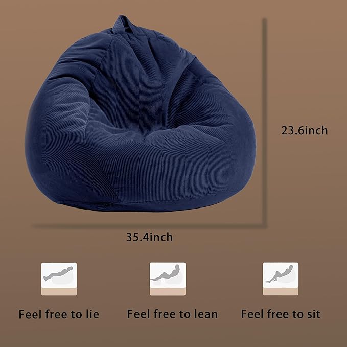 ENBAOHUI 3FT Memory Foam Bean Bag Chairs for Teens or Kids with Filling Bean Bag Sofa with Handle Super Soft Washable Corduroy Fabric Lazy Sofa 3 Foot Dusty Pink
