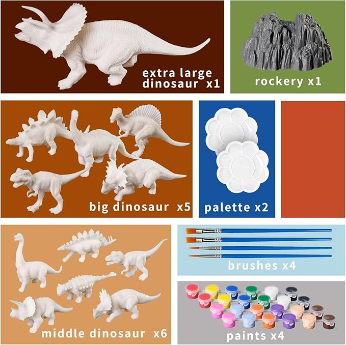 3D Dinosaurs Painting Kit with 12 Dinos for Kids Age 3-15, Arts and Crafts Kits Drawing Toys with Dinosaurs Set Creativity Gifts for Boys and Girls