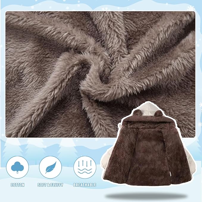 Infant Baby Winter Coat Bear Hooded Jacket Warm Fleece Snowsuit Windproof Outerwear for Toddler Boy Girl 9M-4T