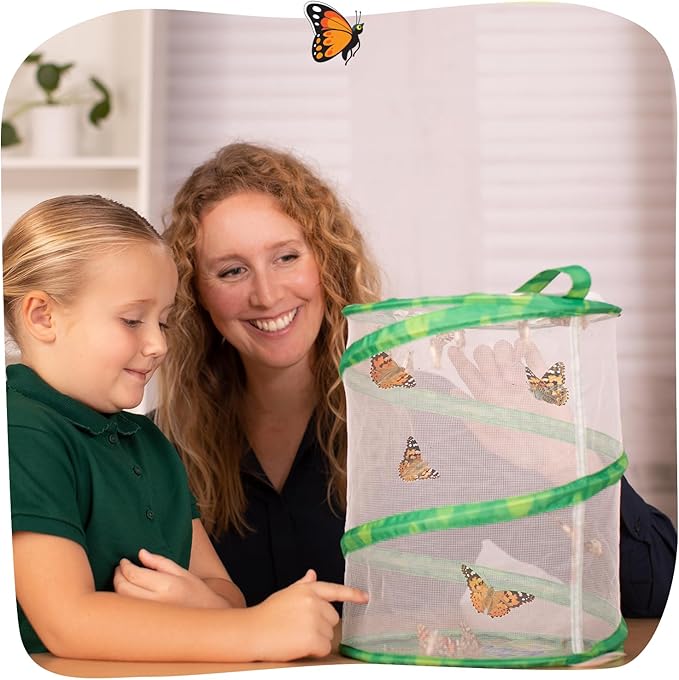 Insect Lore Butterfly Garden Kit - 5 Live Baby Caterpillars, Habitat, Feeder, Chrys-A-Lid Log, STEM Journal Included - Grow, Raise and Release Painted Lady Butterflies