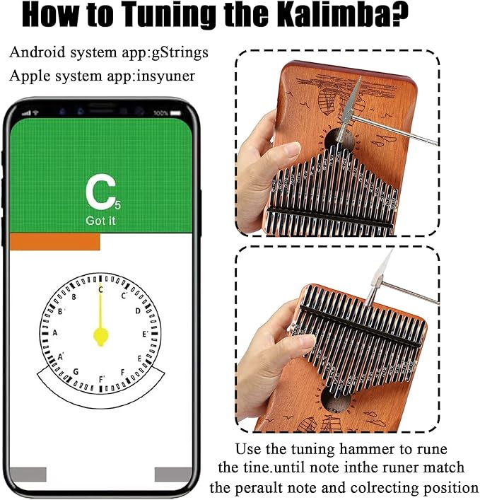 Finger Piano Kalimba 21 Keys, Calimba, Kalimba 21 Key with Tuning Hammer and Instructions, Sail Away Thumb Piano for Adults and Beginners(Brown)