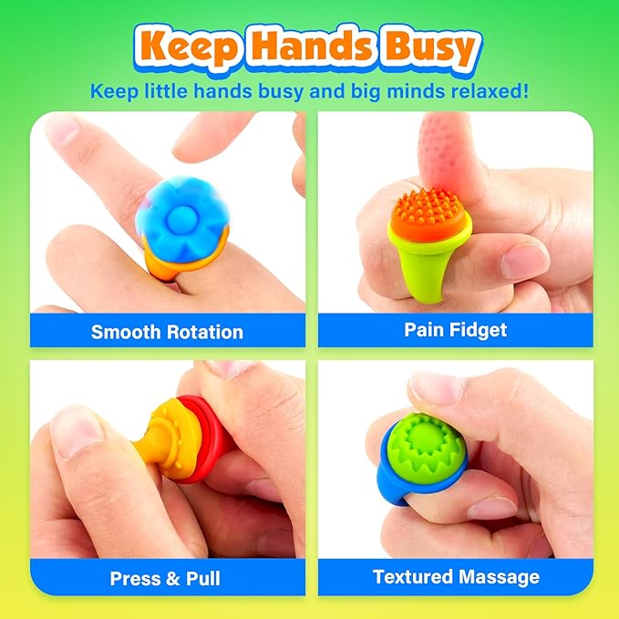 Fidget Rings Sensory Toys for Kids: 18 Pack Fidget Anxiety Spinner Rings- Autism Sensory Toy for Special Needs ADHD- Stress Relief Quiet Fidgets for Classroom- Small Treasure Box Prizes Travel Gifts