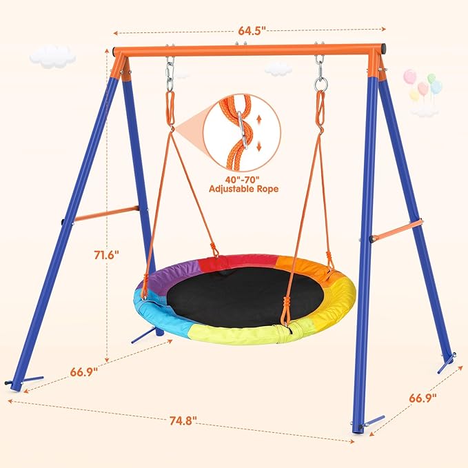 Swing Sets for Backyard, Outdoor Toys for Kids, A-Frame Out Playset Holds 440 lbs with 40" Saucer Swing, Adjustable Ropes
