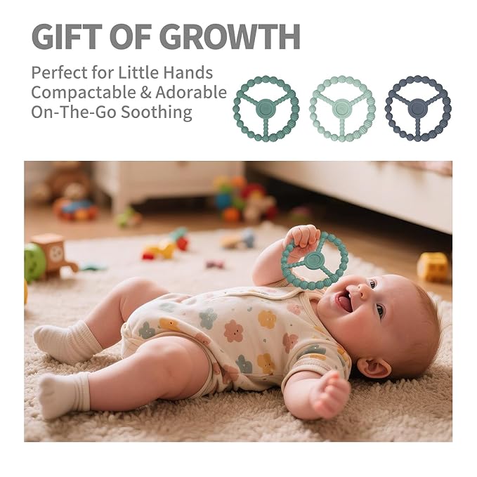 3 Pack Baby Teething Toys 3-6 Months, Silicone Ring Teethers for Babies 6-12 Months, Freezer Safe Chew Toy with Textured Grip for Boys Girls Teething Relief, Infant Easter Gift (Mint Green Blue)